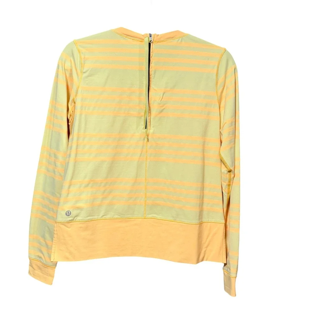 Lululemon Yellow Orange Striped Long Sleeve Back Zip Active Top Size 6